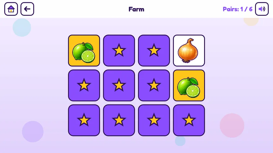 Un jeu de memory avec des cartes de fruits et de légumes