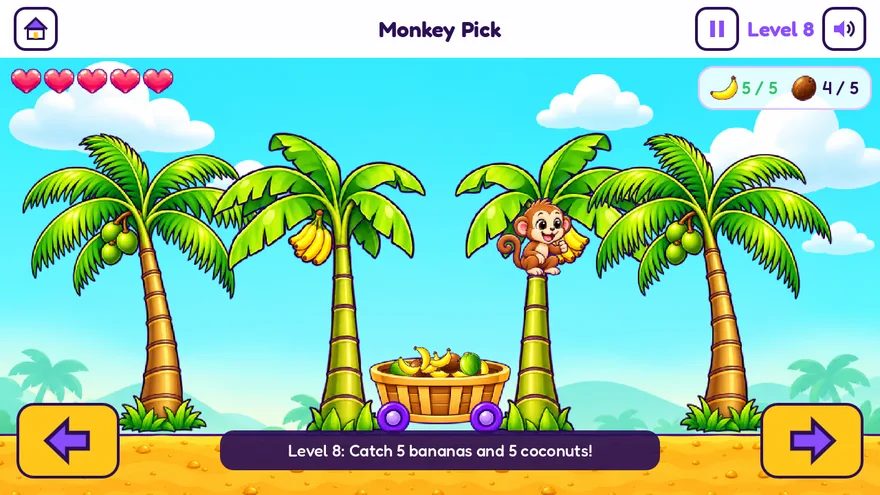 Un singe dans un palmier lance des bananes dans un panier à roulettes