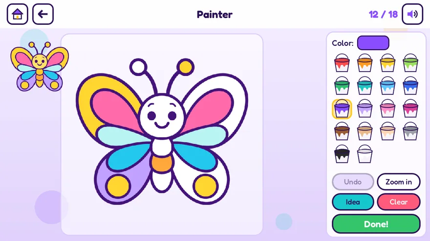 Un papillon colorié avec des pots de peinture
