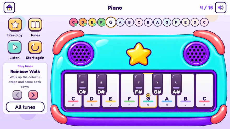 Un piano jouet coloré avec un air à suivre