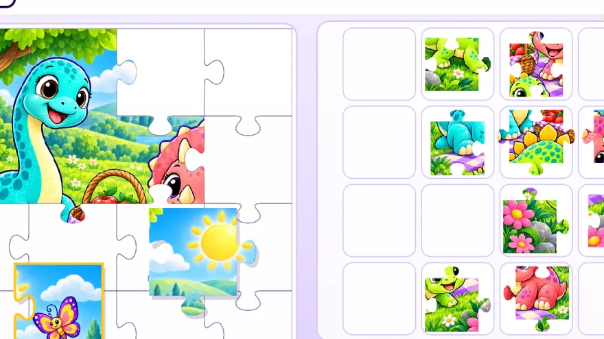 Un puzzle d'un gentil dinosaure, à moitié fini